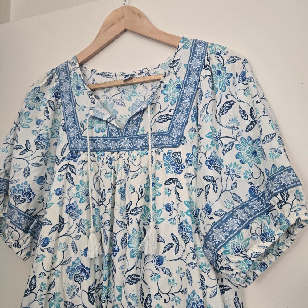 Old Navy Puff Sleeve Floral Printed Mini Swing Dress Size M Blue White Summer - Picture 5 of 12